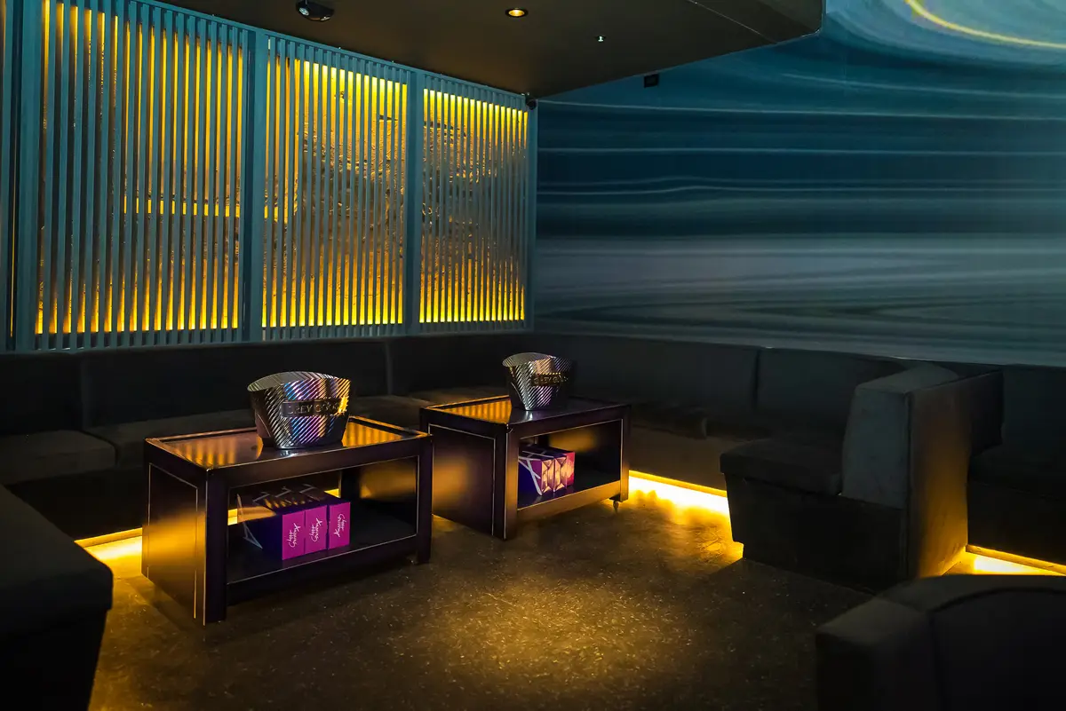 The private VIP lounge at West 8 set with bottle service